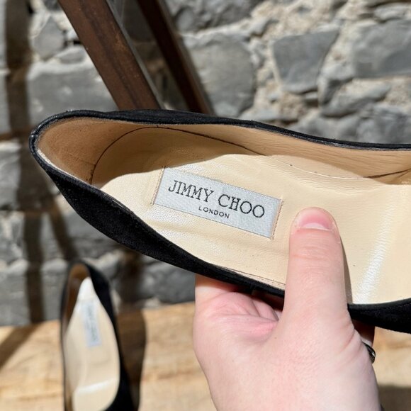 Jimmy Choo Black Suede Crystal Embellished Heels Platform Esam Pumps - Picture 4 of 13